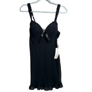 New Juliet Lace-Trim Chiffon Babydoll Chemise Nightgown Lingerie Black Small